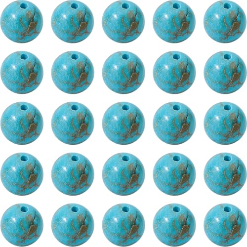 PONABEADIY 1 Box 120 Stück Natürlicher Blauer Türkis Mit Löchern Runder Stein Magnesiumgefärbt Erhitzt Glatt Lose Abstandsperlenstränge Lose Masse Für Die Schmuckherstellung Halsketten Armbänder Ohrri von PONABEADIY