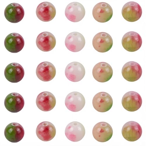 PONABEADIY 1 Box 120 Stück Wassermelonen Turmalin Edelsteinperle Mit Loch Runde Kristallform Rosa Energie Abstandshalter Loser Stein Persische Jadeperlen Lose Masse Für Schmuckherstellung Armbänder Ha von PONABEADIY
