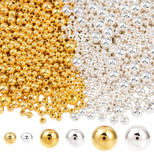 PONABEADIY 1 Box 1200 Stück Kleine Goldene Und Silberne Abstandsperlen Aus Kunststoff Mit Löchern Rund Gefüllt Verschiedene Größen Abstandshalter Charms Lose Kugelperlen Großpackung Für Die Schmuckher PONABEADIY 1 Box 1200 Stück Kleine Goldene Und Silberne Abstandsperlen Aus Kunststoff Mit Löchern Rund Gefüllt Verschiedene Größen Abstandshalter Charms Lose Kugelperlen Großpackung Für Die Schmuckher von PONABEADIY