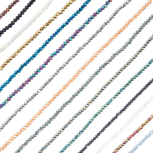 PONABEADIY 1 Box 15 Farben 15 Stränge 3300 Stück 2mm Kleine Plattierte Glasrondellenperlen Mit Löchern ab Farbe Facettierter Kristall Lose Abstandsperlen Großpackung Für Schmuckherstellung Armbänder von PONABEADIY