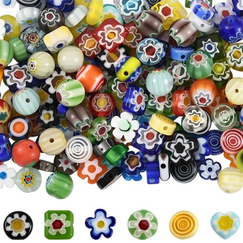 PONABEADIY 1 Box 180 Stück 6 Stile Gemischte Farben Verschiedene Lampwork Perlen Mit Löchern Bunte Kleine Glas Abstandshalter Charms Lose Perlen In Großpackung Für Die Schmuckherstellung DIY Armbänder von PONABEADIY