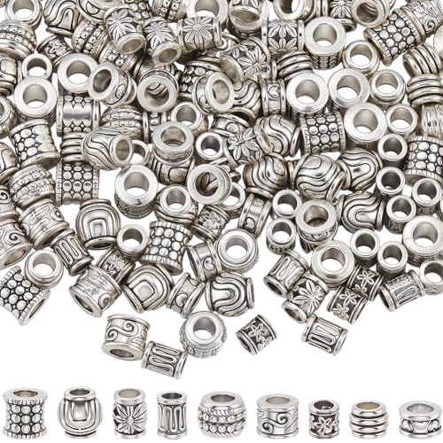 PONABEADIY 1 Box 180 Stück 9 Stile Antike Tibetische Silberperle Mit Loch Vintage Legierung Fass Undurchsichtig Lose Abstandshalter Charm Perlen Großpackung Für Schmuckherstellung Ohrringe Armbänder H von PONABEADIY