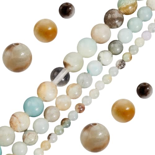 PONABEADIY 1 Box 190 Stück Natürliche Amazonit Perlen Mit Löchern Bunt Rund Floridn Edelstein Poliert Glatt Lose Abstandsperlenstränge Lose Menge Für Die Schmuckherstellung Armbänder Halsketten DIY Ba von PONABEADIY