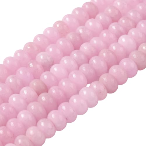 PONABEADIY 1 Box 2 Stränge 148 Stück 8mm Rosa Natürliche Weiße Jadeperlen Mit Löchern Edelstein Rondelle Kristall Abakus Scheibenstein Abstandshalter Glatte Charms Perlen Für Die Schmuckherstellung H von PONABEADIY