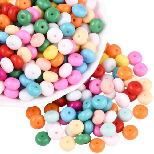 PONABEADIY 1 Box 200 Stück 8mm Gemischte Farben Rondelle Glasperlen Mit Löchern Bunt Undurchsichtig Kristall Glatt Backlackiert Abstandshalter Flach Rund Charms Lose Perlen Für Die Schmuckherstellung von PONABEADIY