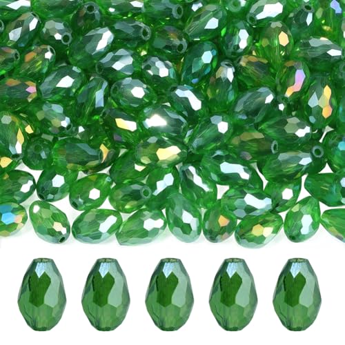 PONABEADIY 1 Box 200 Stück Tropfenförmige Glasperlen Mit Löchern Limettengrün Galvanisiert ab Farbig Plattiert Lose Abstandshalter Charms Perlen In Großpackung Für Die Schmuckherstellung Armbänder Hal von PONABEADIY