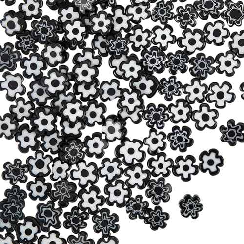 PONABEADIY 1 Box 224 Stück Schwarz Weiße Millefiori Glasperlen Verschiedene Floridn Lampwork Flach Undurchsichtig Lose Abstandshalter Charm Perlen Großpackung Für Schmuckherstellung Ohrringe Armbänder von PONABEADIY