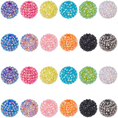 PONABEADIY 1 Box 24 Stück Bunte Harz Strassperlen Mit Löchern Runde Discokugel Kaugummi Klobige Runde Acrylperlen Im Inneren Glitzerperlen Für Die Schmuckherstellung Armbänder Halsketten Bastelbedarf von PONABEADIY