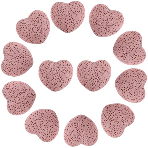 PONABEADIY 1 Box 24 Stück Rosa Herzförmige Lavasteinperlen Natürlicher Vulkanstein Diffusor Für Ätherische Öle Chakra Edelstein Valentinstags Abstandshalter Lose Perlen Großpackung Für Schmuckherstell von PONABEADIY