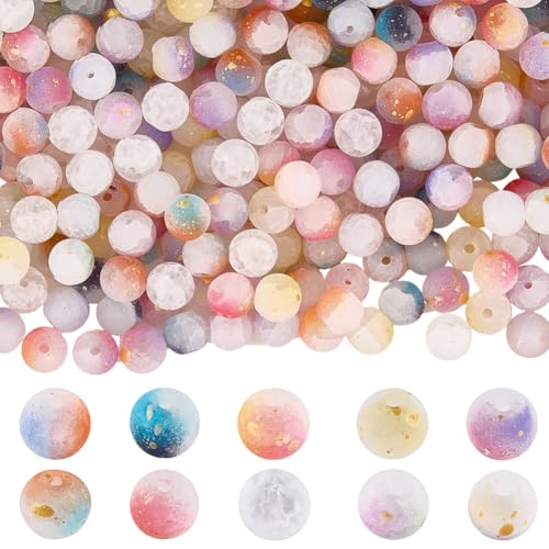 PONABEADIY 1 Box 300 Stück 10 Farben 8mm Crackle Milchglasperlen Mit 1.6mm Loch Glitzernd Zweifarbig Rund Kristall Bonbonfarbe Lose Charms Perlen Für Die Schmuckherstellung Armbänder Halsketten DIY B von PONABEADIY