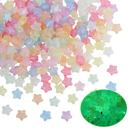 PONABEADIY 1 Box 300 Stück Leuchtende Sternperlen Mit Löchern Im Dunkeln Leuchtend Acryl Bunt Glitzernd Kunststoff Pony Anhänger Lose Abstandsperlen Großpackung Für Die Schmuckherstellung Armbänder Ha von PONABEADIY