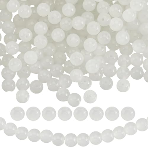 PONABEADIY 1 Box 300 Stück Weiße Glasperlen Mit Löchern Künstliche Jade Imitation Rund Zum Backen Bemalt Glatt Lose Abstandsperlen Großpackung Für Die Schmuckherstellung Armbänder Halsketten Ohrringe von PONABEADIY
