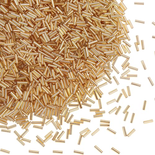PONABEADIY 1 Box 3000 Stück Glasperlen Mit Löchern Ceylon Weizen Farbe Gold Lang Rund Stickerei Röhrenperlen Lose Abstandshalter Großpackung Für Schmuckherstellung Armbänder Ohrringe Halsketten Bastel von PONABEADIY