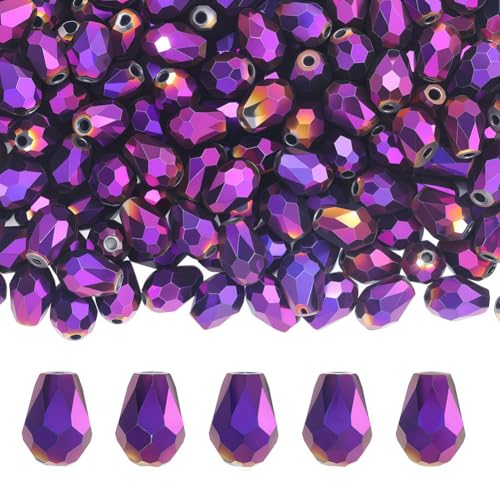 PONABEADIY 1 Box 325 Stück Lila Plattierte Facettierte Tropfenperlen Mit Löchern Galvanisierte Glaskristalle Undurchsichtige Abstandsperlen Großpackung Für Die Schmuckherstellung Ohrringe Armbänder Ha von PONABEADIY