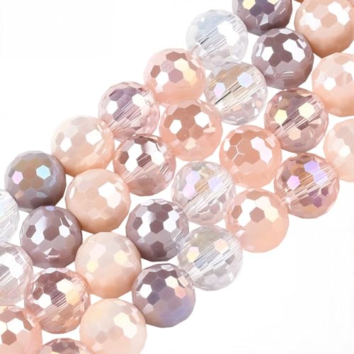 PONABEADIY 1 Box 4 Stränge 200 Stück 8mm Rosa Klar Verschiedene Facettierte Glasperlen Mit Löchern Galvanisiert Rund Glänzend Kristall Lose Abstandshalter Charms Perlen Für Die Schmuckherstellung Hal von PONABEADIY