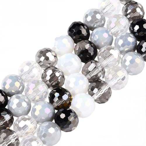 PONABEADIY 1 Box 4 Stränge 200 Stück 8mm Schwarz Weiß Verschiedene Facettierte Glasperlen Mit Löchern Rund Kristallgalvanisiert Glänzend Abstandshalter Lose Perlen Für Die Schmuckherstellung Ohrringe von PONABEADIY