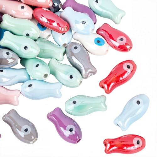 PONABEADIY 1 Box 40 Stück Gemischte Farben Perlen In Fisch Tierform Mit Löchern Ozean Meer Strand Hawaii Sommer Porzellan Keramik Bedruckt Lose Abstandsperlen Für Die Herstellung von Schmuck Halskette PONABEADIY 1 Box 40 Stück Gemischte Farben Perlen In Fisch Tierform Mit Löchern Ozean Meer Strand Hawaii Sommer Porzellan Keramik Bedruckt Lose Abstandsperlen Für Die Herstellung von Schmuck Halskette von PONABEADIY