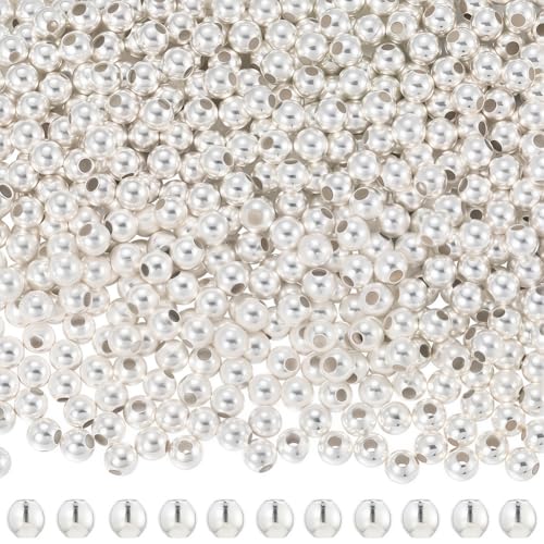 PONABEADIY 1 Box 4mm 2000 Stück Runde Perlen Aus Silbernem Eisen Mit Löchern Winzige Metallkugeln Glatt Poliert Verschiedene Lose Abstandsperlen Großpackung Für Die Herstellung von Schmuck Ohrringen von PONABEADIY