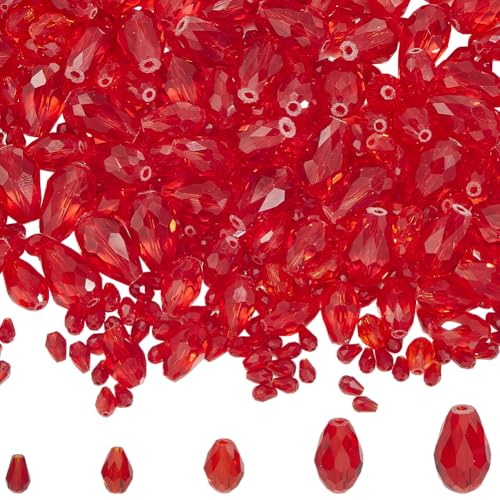 PONABEADIY 1 Box 5 Größen 7 Stränge Rote Klare Glasperlen In Tropfenform Gemischte Größen Mittelloch Wassertropfen Facettierter Kristall Transparente Abstandshalter Charms Perle Für Die Schmuckherstel von PONABEADIY