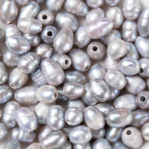 PONABEADIY 1 Box 50 Stück Graue Barocke Süßwasserperlen In Reisform Großes Loch Natürliche Ovale Unregelmäßige Sommer Zuchtperlen Lose Perlen Zur Schmuckherstellung Halsketten Haarschmuck DIY Bastelbe von PONABEADIY