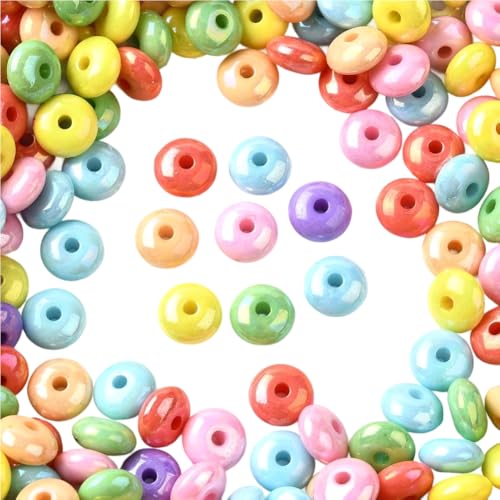 PONABEADIY 1 Box 500 Stück Flache Runde Acrylperlen Mit Löchern Abakus Schillernde UV Beschichtung Undurchsichtiger Kunststoff Bonbonfarbe Glitzernde Lose Abstandsperlen Für Die Schmuckherstellung Arm von PONABEADIY