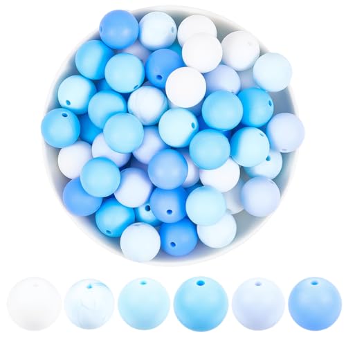 PONABEADIY 1 Box 6 Farben 90 Stück 15mm Blau Weiße Silikonperlen Mit 2mm Löchern Rund Weicher Gummi Abstandshalter Lose Charms Perlen In Großpackung Für Schlüsselanhänger Schmuck PONABEADIY 1 Box 6 Farben 90 Stück 15mm Blau Weiße Silikonperlen Mit 2mm Löchern Rund Weicher Gummi Abstandshalter Lose Charms Perlen In Großpackung Für Schlüsselanhänger Schmuck von PONABEADIY