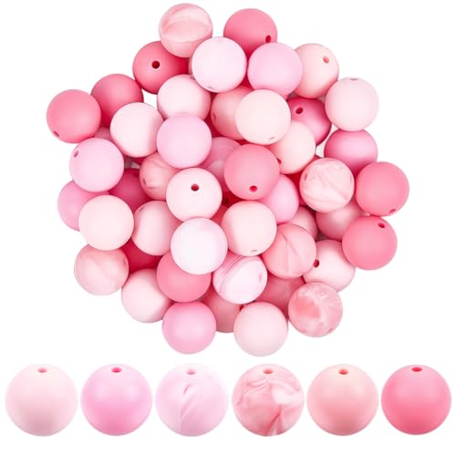 PONABEADIY 1 Box 6 Farben 90 Stück 15mm Rosa Silikonperlen Mit 2mm Löchern Gemischte Farben Rund Sortiert Weicher Gummi Fokal Abstandshalter Charms Lose Perlen Großpackung Für Schmuckherstellung SCHL von PONABEADIY