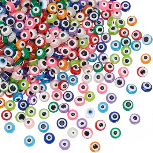 PONABEADIY 1 Box 600 Stück Böser Blick Perlen Mit Löchern Kunstharz Flach Rund Türkisch Handgefertigt Augen Charms Lose Abstandsperlen Für Die Schmuckherstellung Armbänder Halskett von PONABEADIY
