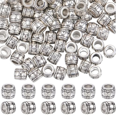 PONABEADIY 1 Box 7mm 150 Stück Antike Tibetische Silberperlen Mit Loch Metall Vintage Fasssäule Legierung Lose Abstandsperlen Großpackung Für Schmuckherstellung Ohrringe Armbänder Halsketten Dekorati von PONABEADIY