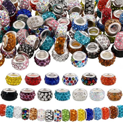 PONABEADIY 1 Box 80 Stück Gemischte Farben Europäische Strass Abstandshalterperlen Mit Versilberten Messingkernen Rondell Diamant Kristall Charms Mit Großem Loch Perlen In Großpackung Für Die Schmuckh PONABEADIY 1 Box 80 Stück Gemischte Farben Europäische Strass Abstandshalterperlen Mit Versilberten Messingkernen Rondell Diamant Kristall Charms Mit Großem Loch Perlen In Großpackung Für Die Schmuckh von PONABEADIY