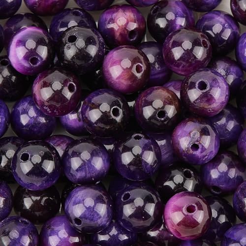 PONABEADIY 1 Box 8mm 60 Stück Violette Tigerauge Perlen Mit Loch Natürlicher Runder Edelstein Glatt Poliert Lose Abstandshalter Charm Perle Großpackung Für Schmuckherstellung Ohrringe Armbänder Halsk von PONABEADIY