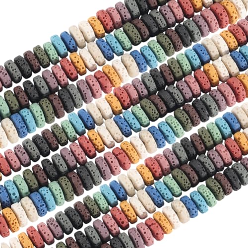 PONABEADIY 1 Box Mit 4 Strängen Farbiger Lavasteinperlen Mit Löchern Natürliches Vulkangestein Flach Rund Diffusor Für Ätherische Öle Chakra Edelstein Abstandshalterperle Für Schmuckherstellung Armbän von PONABEADIY