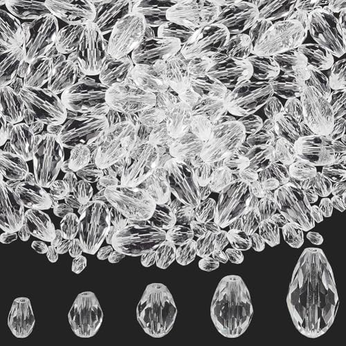 PONABEADIY 1 Box Mit Ca. 500 Stück Klaren Facettierten Glasperlen In Tropfenform Mit Loch Transparente Lose Abstandshalter Charms Perlen Für Die Schmuckherstellung Ohrringe Armbänder Halsketten Dekora von PONABEADIY