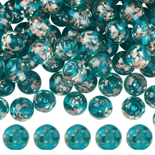 PONABEADIY 10mm 120 Stück Grüne Runde Leuchtende Lampwork Perlen Mit Löchern Goldsand Leuchtet Im Dunkeln Handgefertigte Lose Glas Abstandshalter Perlenstränge Für Die Schmuckherstellung Armbänder Ha von PONABEADIY