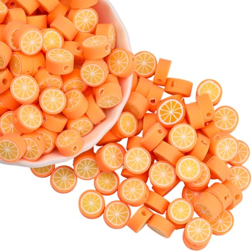 PONABEADIY 10mm 350 Stück Runde Perlen Mit Löchern Orangefarbene Früchte Polymer Ton Sommer Handgefertigt Sommerscheiben Charms Lose Abstandsperlen Großpackung Für Die Schmuckherstellung Armbänder Ha von PONABEADIY