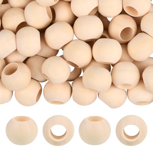PONABEADIY 20mm 100 Stück Natürliche Makramee Holzperlen Mit Großen Löchern Rund Unbehandelt Glatt Aus Holz Antikweiß Lose Abstandsperlen Großpackung Für Schmuckherstellung Armbänder Halsketten Baste von PONABEADIY