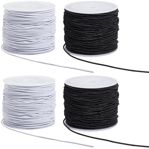 PONABEADIY 4 Rolle 1mm Elastische Schnüre Rund Stabil Dehnbar Schwarz Weiß Weiche Faser Perlenfaden Kunst Nähzubehör Kordel In Großpackung Für Die Herstellung von Schmuck Halsketten Armbänder DIY Bast von PONABEADIY