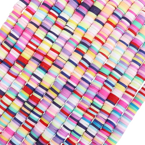 PONABEADIY 6mm 4350 Stück Regenbogen Heishi Perlen Mit Löchern Heishi Scheibenform Polymer Ton Weich Rund Handgefertigt Verschiedene Bunte Lose Abstandsperlen Für Die Schmuckherstellung Armbänder Hal von PONABEADIY
