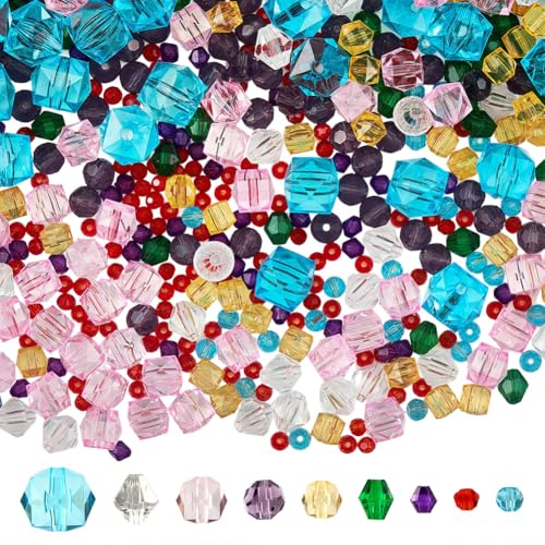 PONABEADIY 9 Farbe 1240 Stück Facettierte Glasperlen Mit Löchern Sommerlich Geometrisch Verschiedene Größen Glitzernd Transparent Lose Abstandsperlen Großpackung Für Schmuckherstellung Armbänder Ohrri von PONABEADIY