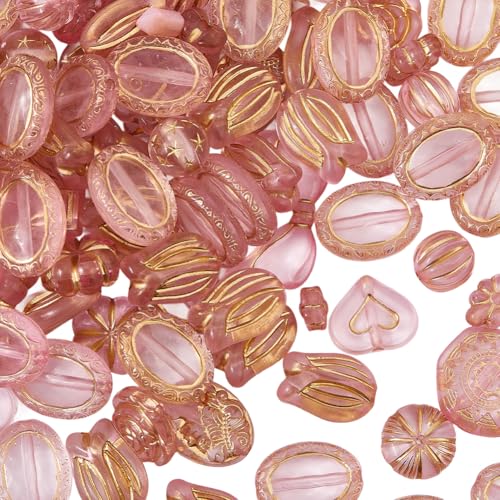 PONABEADIY 94 Stück Böhmische Acrylperlen Mit Löchern Transparent Verschiedene Metalle Umschlungen Ästhetische Florid Schmetterling Tropfenform Rund Oval Tschechische Perle Für Die Schmuckherstellung von PONABEADIY