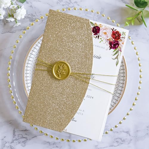 PONATIA Hochzeitseinladungskarten-Set – 20 Stück 12,7 x 17,8 cm Hochzeitseinladungskarten mit Umschlägen, Wachssiegeln, Bändern für Hochzeit, Babyparty, Geburtstag, Quinceanera-Einladung PONATIA Hochzeitseinladungskarten-Set – 20 Stück 12,7 x 17,8 cm Hochzeitseinladungskarten mit Umschlägen, Wachssiegeln, Bändern für Hochzeit, Babyparty, Geburtstag, Quinceanera-Einladung von PONATIA
