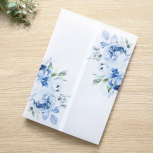 PONATIA Pergamenthüllen für 12,7 x 17,8 cm Einladungskarten, 135 g/m², hellblaue Blumen, Pergamentpapier, 12,7 x 17,8 cm, Pergamentpapier, Hochzeitseinladungen, transparente Kartonhüllen, 50 Stück PONATIA Pergamenthüllen für 12,7 x 17,8 cm Einladungskarten, 135 g/m², hellblaue Blumen, Pergamentpapier, 12,7 x 17,8 cm, Pergamentpapier, Hochzeitseinladungen, transparente Kartonhüllen, 50 Stück von PONATIA