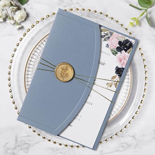 Ponatia - Hochzeitseinladungskarten-Set, 20 Einladungskarten zur Hochzeit, 12,7 x 17,8 cm, mit Umschlägen, Wachssiegeln, Bändern für Hochzeit, Babyparty, Geburtstag, Einladung von Quinceanera Ponatia - Hochzeitseinladungskarten-Set, 20 Einladungskarten zur Hochzeit, 12,7 x 17,8 cm, mit Umschlägen, Wachssiegeln, Bändern für Hochzeit, Babyparty, Geburtstag, Einladung von Quinceanera von PONATIA