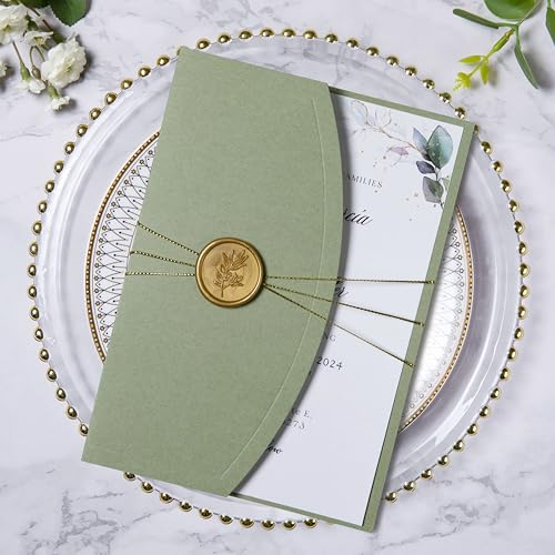 ponatia Hochzeitseinladungskarten-Set – 20 Stück 12,7 x 17,8 cm Hochzeitseinladungskarten mit Umschlägen, Wachssiegeln, Bändern für Hochzeit, Babyparty, Geburtstag, Quinceanera-Einladung, Salbeigrün ponatia Hochzeitseinladungskarten-Set – 20 Stück 12,7 x 17,8 cm Hochzeitseinladungskarten mit Umschlägen, Wachssiegeln, Bändern für Hochzeit, Babyparty, Geburtstag, Quinceanera-Einladung, Salbeigrün von PONATIA