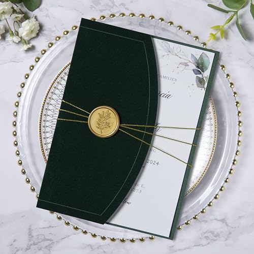 ponatia Hochzeitseinladungskarten-Set – 20 Stück 12,7 x 17,8 cm Hochzeitseinladungskarten mit Umschlägen, Wachssiegeln, Bändern für Hochzeit, Babyparty, Geburtstag, Quinceanera-Einladung (Samt, ponatia Hochzeitseinladungskarten-Set – 20 Stück 12,7 x 17,8 cm Hochzeitseinladungskarten mit Umschlägen, Wachssiegeln, Bändern für Hochzeit, Babyparty, Geburtstag, Quinceanera-Einladung (Samt, von PONATIA