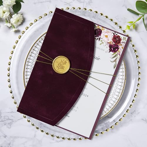 ponatia Hochzeitseinladungskarten-Set – 20 Stück 12,7 x 17,8 cm Hochzeitseinladungskarten mit Umschlägen, Wachssiegeln, Bändern für Hochzeit, Babyparty, Geburtstag, Quinceanera-Einladung (Samt ponatia Hochzeitseinladungskarten-Set – 20 Stück 12,7 x 17,8 cm Hochzeitseinladungskarten mit Umschlägen, Wachssiegeln, Bändern für Hochzeit, Babyparty, Geburtstag, Quinceanera-Einladung (Samt von PONATIA