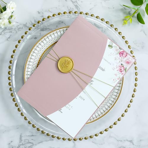PONATIA Hochzeitseinladungskarten-Set, 12,7 x 17,8 cm, mit Umschlägen, goldfarbenen Wachssiegeln, Bändern für Hochzeiten, Babypartys, Geburtstage, XV Anos, Quinceanera Einladung (Dusty Rose), 20 Stück PONATIA Hochzeitseinladungskarten-Set, 12,7 x 17,8 cm, mit Umschlägen, goldfarbenen Wachssiegeln, Bändern für Hochzeiten, Babypartys, Geburtstage, XV Anos, Quinceanera Einladung (Dusty Rose), 20 Stück von PONATIA