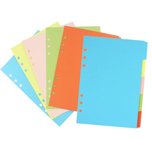 PONGH 30 Blätter/6 Sätze Ordner Trennblätter A5 Register 6 Löcher Farbige Ordner Register A5 Trennblätter Schmal für Loseblatt Notizbuch Ringbucheinlagen (21x15cm) von PONGH