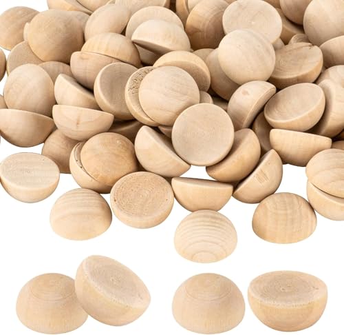 2,5 cm halbe Holzkugeln, 100 Stück, unlackierte runde Holzkugeln, 25 mm kleine, natürliche Holzkugeln, halbgeteilte Kugeln für Bastelarbeiten und dekorative Projekte von PONGJA