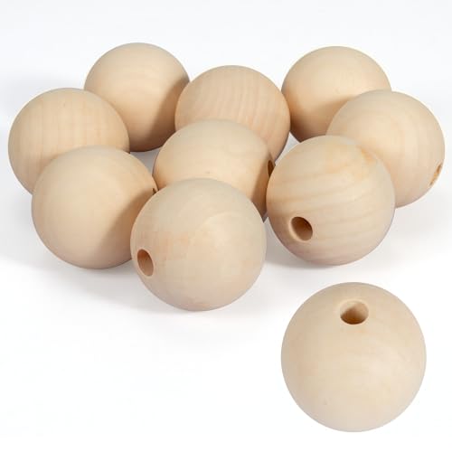 5,1 cm Holzperlen zum Basteln, 50 mm Durchmesser, natürliche, unlackierte runde Holzperlen, Abstandshalter, Perlen für Bastelarbeiten, Dekorationen und Bastelarbeiten 5,1 cm Holzperlen zum Basteln, 50 mm Durchmesser, natürliche, unlackierte runde Holzperlen, Abstandshalter, Perlen für Bastelarbeiten, Dekorationen und Bastelarbeiten von PONGJA